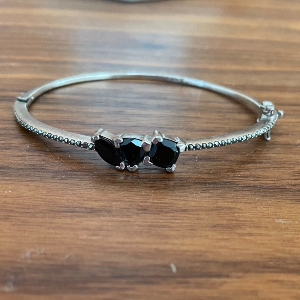 Marcasite and Onyx sterling Bangle